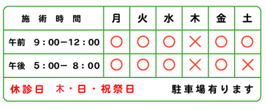 ふくい鍼灸整骨院　施術時間のご案内